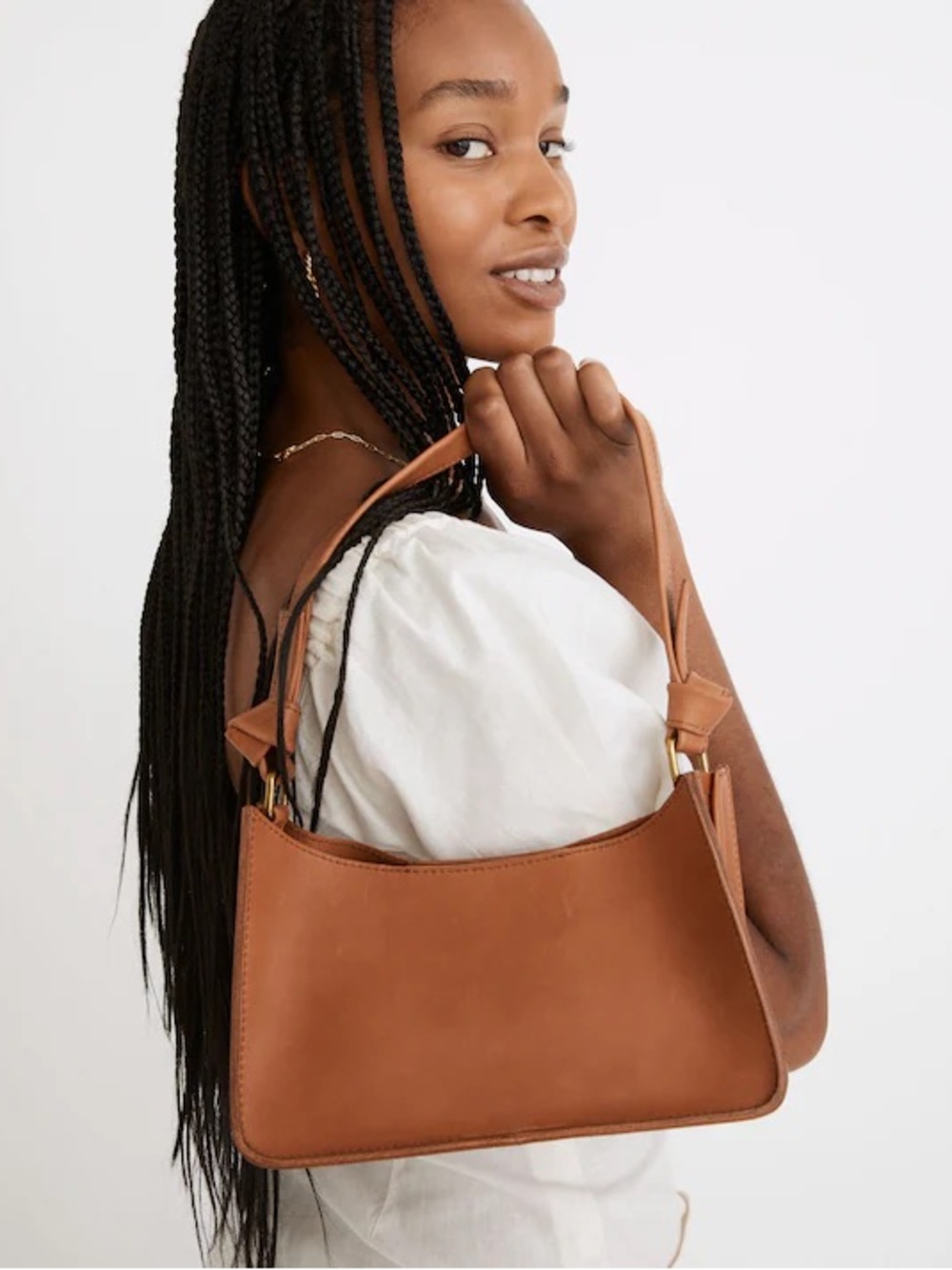 Madewell Smooth Leather Shoulder Hobo in Cognac